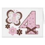 Pink Butterfly 4th Birthday Invitations Cards