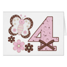 Pink Butterfly 4th Birthday Invitations Cards