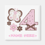 Pink Butterfly 4th Birthday Refrigerator Magnet