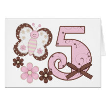 Pink Butterfly 5th Birthday Invitations Card