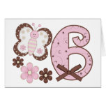 Pink Butterfly 6th Birthday Invitatons Greeting Card