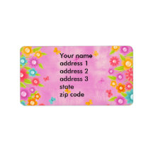 Pink butterfly and flowers Address labels