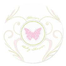 Pink Butterfly Baby Shower Favour Sticker stickers