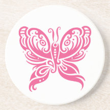 Pink Butterfly Beverage Coaster