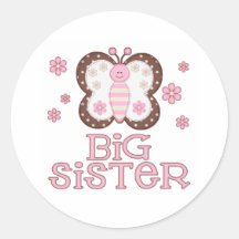 Pink Butterfly Big Sister Round Sticker
