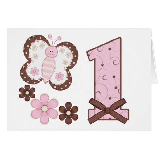 Pink Butterfly First Birthday Invitations Greeting Cards