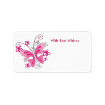 Pink Butterfly Gift Tags - Best wishes Personalized Address Label