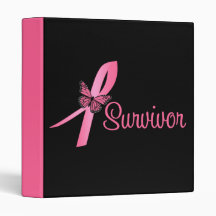 Pink Butterfly Ribbon - Breast Cancer Survivor Vinyl Binder