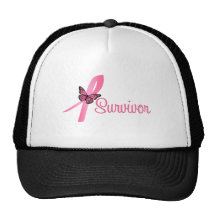 Pink Butterfly Ribbon - Breast Cancer Survivor Mesh Hats