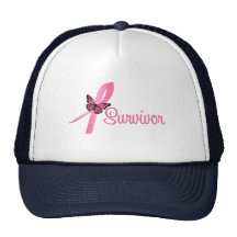 Pink Butterfly Ribbon - Breast Cancer Survivor Trucker Hats