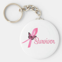 Pink Butterfly Ribbon - Breast Cancer Survivor Keychain