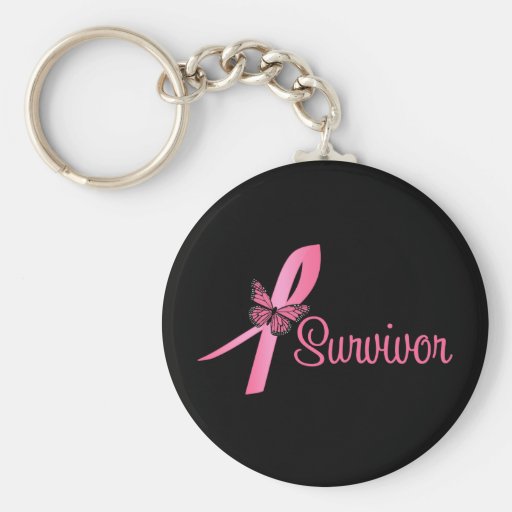 Pink Butterfly Ribbon - Breast Cancer Survivor Key Chain