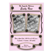 Pink Buttons & Brackets Birth Announcement