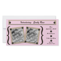 Pink Buttons & Brackets Birth Announcement Photo Greeting Card