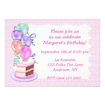 Pink Cake Balloons Party Invitation