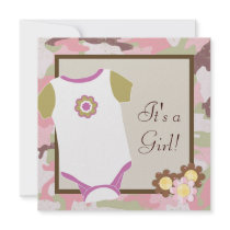 Pink Camouflage Baby Girl Shower Invitations