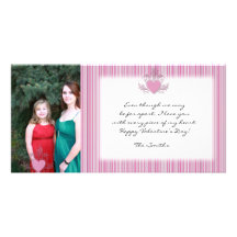 Pink Candy Stripe Valentine Photo Card