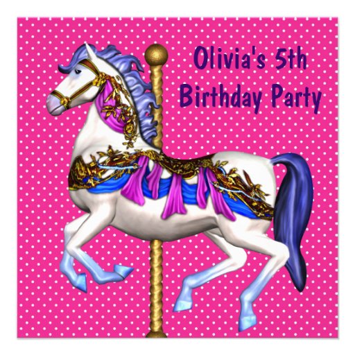 Pink Carousel Pony Girls 5th Birthday Party Custom Invitation