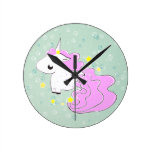 Pink cartoon unicorn with stars clock wall clocks