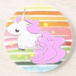 Pink cartoon unicorn with stars coaster coasters