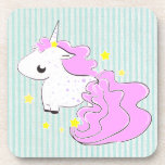 Pink cartoon unicorn with stars cork coaster cork coasters