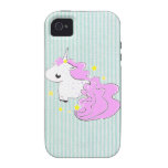 Pink cartoon unicorn with stars iPhone 4 Case casemate cases