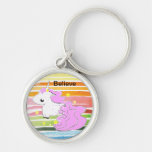 Pink cartoon unicorn with stars keychain