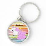 Pink cartoon unicorn with stars keychain keychains