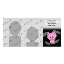 Pink Cat and Bats. Custom Photo Card