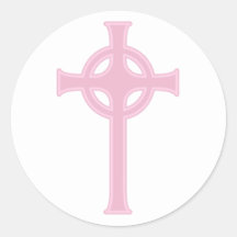 Pink Celtic Christian Cross Round Stickers