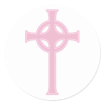 Pink Celtic Christian Cross Round Stickers