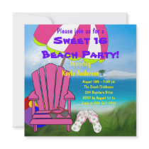 Pink Chair Flip Flops Sweet 16 Beach Party Announcements