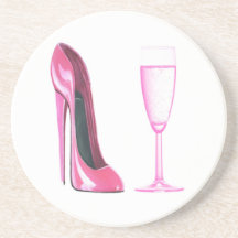 Pink Champagne Glass and Stiletto Shoe Coaster