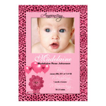 Pink Cheetah Birth Announcement Photo Card