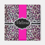 Pink Cheetah Print Diamond Monogram Refrigerator Magnets