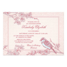 Pink Cherry Blossom Bird Confirmation Invitation