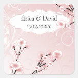 pink cherry blossom envelopes seals square sticker