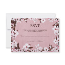 Pink Cherry Blossoms Border RSVP Response Cards Invitation