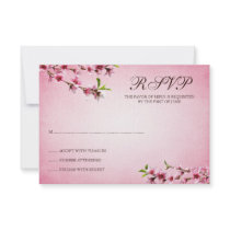 Pink Cherry Blossoms Vintage Response Card Announcement