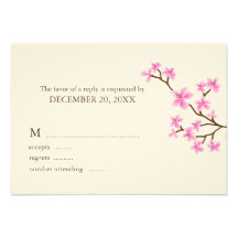 Pink Cherry Blossoms Wedding Response Cards Custom Announcements