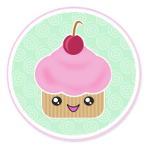 Pink Cherry Kawaii Cupcake Stickers