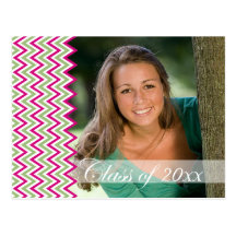 Pink chevron photo graduation party announcement post cards