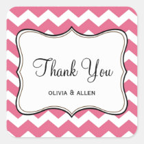 Pink chevron zigzag pattern thank you favour tag stickers