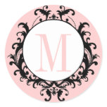 Pink Chic Wedding Monogram M Damask Label Stickers