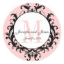 Pink Chic Wedding Monogram Names Date Sticker