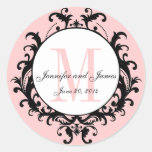 Pink Chic Wedding Monogram Names Date Sticker