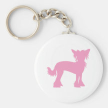 Pink Chinese Crested Silhouette Keychain