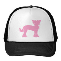 Pink Chinese Crested Silhouette Trucker Hats