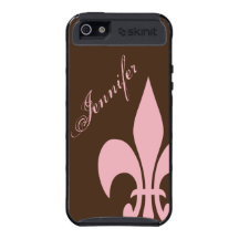 Pink Chocolate Brown Fleur de Lis  iPhone 5 case