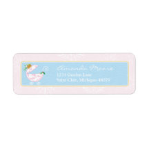 Pink Christmas Bulb Baby Carriage Address Label